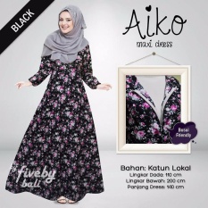 Busana Muslim Elegan Wanita Gamis Bali Katun Jepang Motif Indah AIMaxi Dress Muslimah Eksklusif Warna Hitam