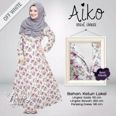 Busana Muslim Elegan Wanita Gamis Bali Katun Jepang Motif Indah AIMaxi Dress Muslimah Eksklusif Warna Offwhite Putih