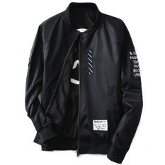 Busana Pria Paruh Baya Double Sisi Jaket Bomber Mantel Cetak Huruf M-5XL (Hitam)-Intl