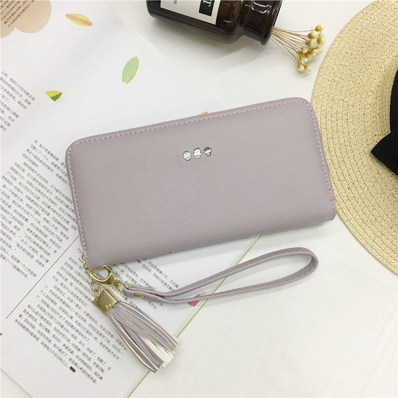 All-match Modis Dompet Wanita Model Panjang Tas Ritsleting 2018 Model Baru Versi Jepang dan Korea Minimalis Sederhana dan Elegan Murid Rumbai Tas Tangan