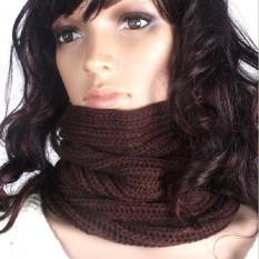 BUY IN COINS Baru Wanita Hangat Knit Leher Lingkaran Wol Campuran Kerudung Snood Syal Selendang Panjang (Brown)