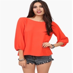 C121 Hot SaleLady Memotong Kembali Malam Top T-Shirts Rompi Blus dengan Bow Tie Orange-Intl