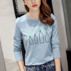 Caidaifei Kaos Korea Modis Gaya Musim Semi atau Musim Panas Baru Baju Dalaman Wanita (Biru atau Abu-abu warna Sprei