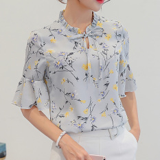 CALAN DIANA Blus Wanita Simpel Bahan Sifon Banyak Warna (Latar belakang abu-abu kuning 274)