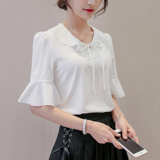 Caidaifei Korea Fashion Style Slim yard besar lengan pendek kemeja bottoming kemeja (Putih) (Putih) baju wanita baju atasan kemeja wanita blouse wanita
