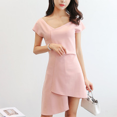 Caidaifei Korea Fashion Style Yard Besar Lengan Pendek Gaun Liar (Merah muda) (Merah muda) baju wanita dress wanita Gaun wanita