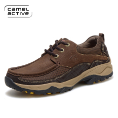 Camel Active Korea Fashion Style Kulit Pria Bernapas Kasual Sepatu Kulit Sepatu Pria (Gelap Coklat Muda)
