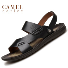 Camel Active Sandal Kulit Musim Panas Sandal Kulit Kasual Pria (Hitam)