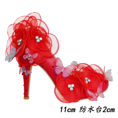 Cantik Baru Hak Super Tinggi Bunga Renda Sepatu Pernikahan (11 Cm Merah) Sepatu Wanita Sendal Wanita