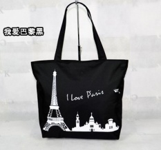 Tas Kanvas Tas Belanja Tas 2017 Baru Korea Siswa Di Musim Semi dan Musim Panas Pasang Sederhana Fashion Shoulder-tangan Aku Love Paris Hitam-Intl