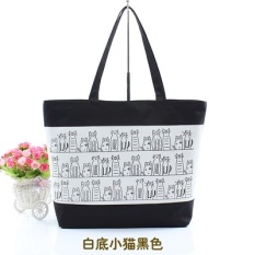 Canvas bags bag shopping bag 2017 new Korean students in spring and summer tide simple fashion shoulder - hand Kitten white black - intl