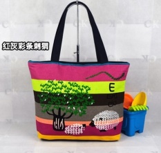 Tas Kanvas Tas Belanja Tas 2017 Baru Korea Siswa Di Musim Semi dan Musim Panas Pasang Sederhana Fashion Shoulder-tangan Merah dan Grey Striped Hedgehog-Intl
