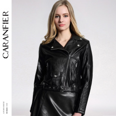 Caranfier Modis Wanita Kulit Tiruan Jaket 6 Warna Mantel (Hitam) Baju Wanita Jaket Wanita