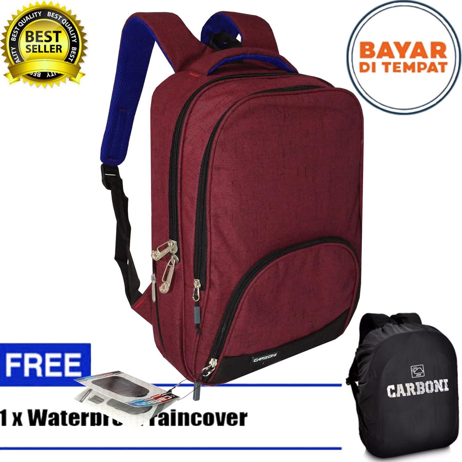 Carboni Tas Ransel Pria 17 Inchi RA00015 17 Polyester Nylon Waterproof - Red + Raincover