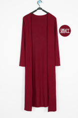 Kardigan Wanita Modal Sangat Panjang Lengan Panjang Model Tipis Versi Korea (Tidak ada gesper panjang merah anggur) baju wanita baju atasan