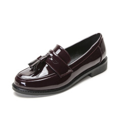 Carrefour Ala Inggris Perempuan Musim Semi Baru Putaran Sepatu Kulit Kecil (Anggur Merah)