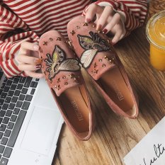 Carrefour Datar Kasual Sepatu Kulit Kacang Sepatu SLIP ON Korea Fashion Style Sepatu Hak Perempuan (Coklat Lebah Model)