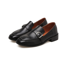 Carrefour Inggris Kulit Paten Awal Musim Semi Baru Sepatu Kulit Kecil Inggris (Hitam)