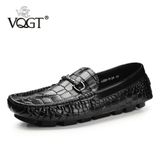Carrefour sepatu Korea Fashion Style pria kulit pola buaya sepatu pria Peas sepatu (Hitam)