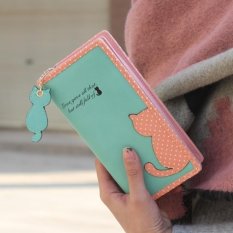 Kartun Kucing Jahitan Dompet Wanita Polkadot Cetak Pu Dompet Kulit Wanita Tas Genggam Panjang Ms. kartu Dompet Koin Hodler (Warna: Seperti Gambar Pertama)-Intl