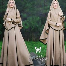 Cassaly fashion Janetta Syari Mocca, gamis dan khimar jersey tebal dengan lis garis di gamis dan khimar, fit to L