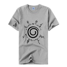 Kasual Katun Laki-laki Uzumaki Naruto Kaus Lucu Atasan Tee Pendek (Grey)-Internasional