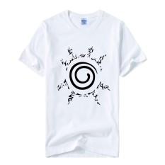 Kasual Katun Laki-laki Uzumaki Naruto Kaus Lucu Atasan Tee Pendek (Putih)-Internasional