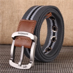 Kasual Pria Kanvas Ikat Pinggang Yang Bisa Disesuaikan Grommet Lubang Pin Buckle Sabuk STAP dengan Kulit Asli Conjunction-Intl