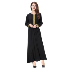Casual Muslim Women Elegant Robe Long Sleeve Maxi Dress Islamic Ladies Abayas with Embroidery