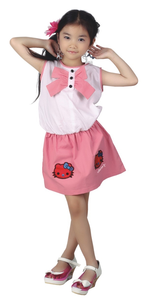 Catenzo Junior Baju Stelan Anak Perempuan Warna Putih Pink Girly