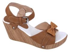Catenzo NN 030 Sandal Wedges Wanita - bahan sintetis - rubber outsole - 7cm - cantik dan menarik (brown)