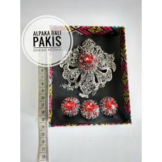 CBS - Set bros alpaka aksesoris khas bali perhiasan anting cincin model pakis alpaka bakar permata merah