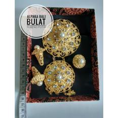 CBS - Set bros alpaka aksesoris khas bali perhiasan anting cincin rembulan subeng permata putih