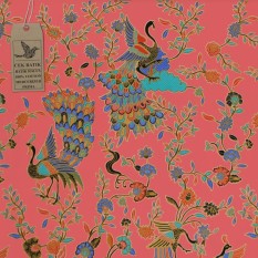 Cek Batik - Kain Batik Motif Modern Burung-burung Cenderawasih Dasar Pink Peach (warna Kombinasi : Biru Muda, ORange, Biru, Hitam)