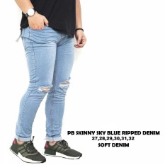 Celan Jeans Pria Skinny Ripped Biru Muda / Celana jeans Pria Biru Muda