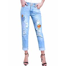 Celana Jeans Boyfriend Plain Biru BF JUICE RIP GUPS 3202- Ancien Store