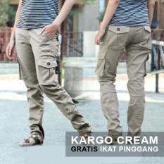 celana cargo panjang wanita warna krem