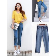 Celana Jeans Boyfriend Plain Biru Tua - Celana Jeans BF lining V75