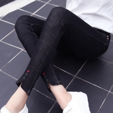 Ketat versi Korea dari musim gugur baru celana pensil kaki bordir celana jeans (Hitam) (Hitam) baju wanita celana wanita celana jeans wanita