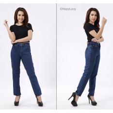 Celana Jeans Boyfriend Plain Biru Tua
