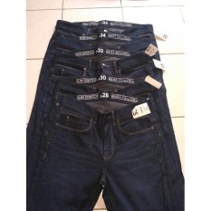 Celana Jeans Gu By Uniqlo Faded Denim Dark Blue Slim Strech Original - Dh4nin