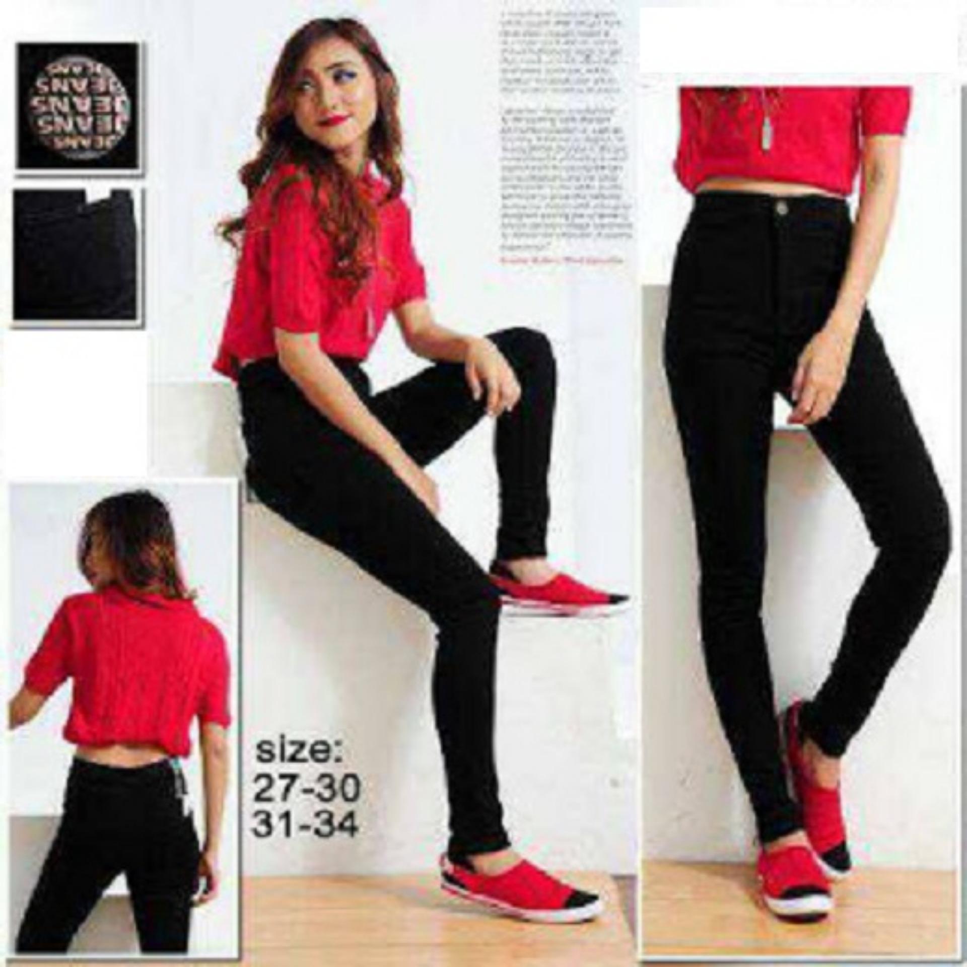 celana jeans hitam HW skinny wanita