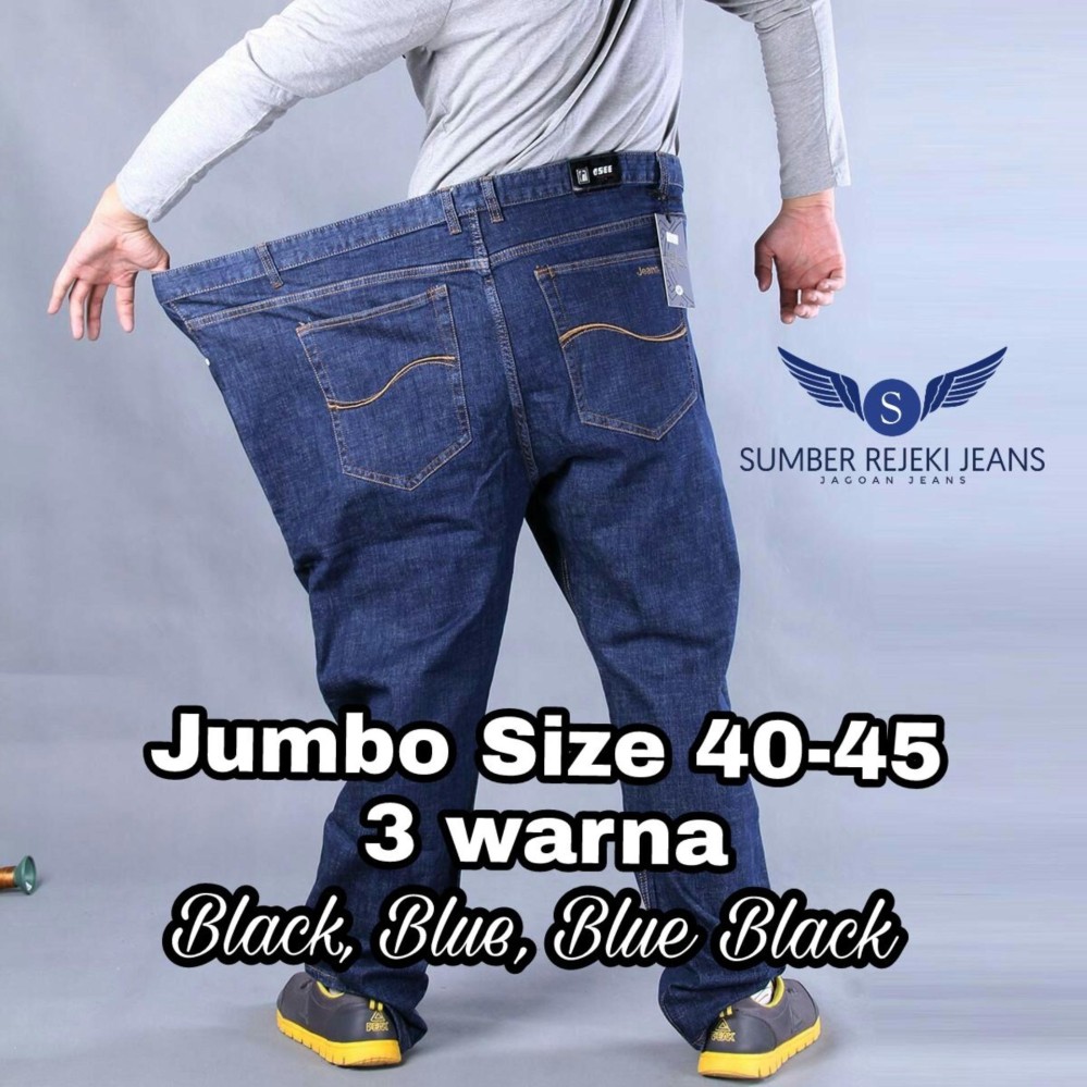 Celana Jeans Jumbo Panjang Pria Big Size 40 41 42 43 44 45 - Warna Biru Tua / Blue Black / Model Standard Reguler Fit - Texan Exclusive Jeans