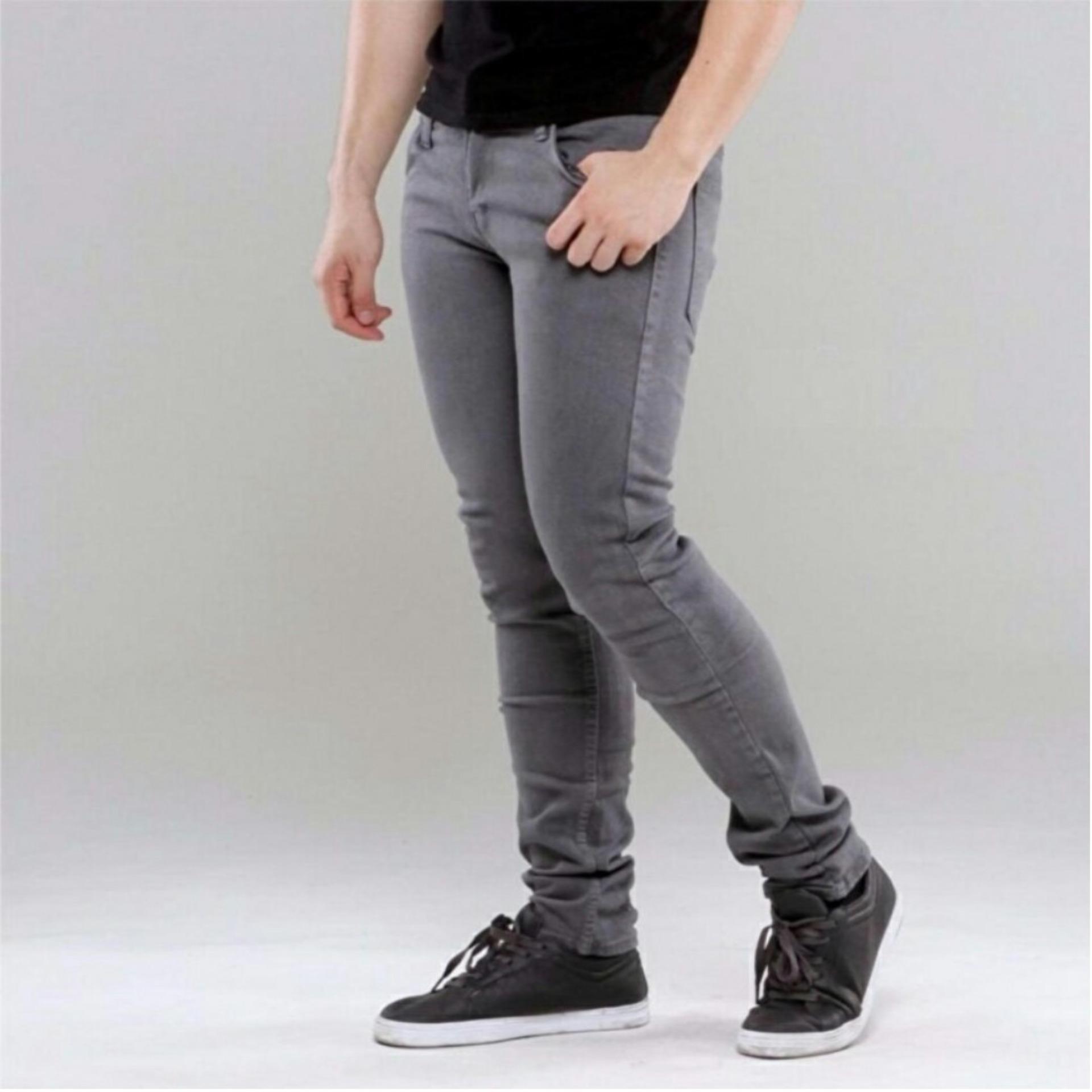Celana jeans panjang pria abu 