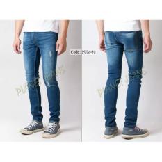 Celana Jeans Panjang Skinny Robek Ripped Pria / Denim Cowok Skiny Pensil Blue Washed PUM30
