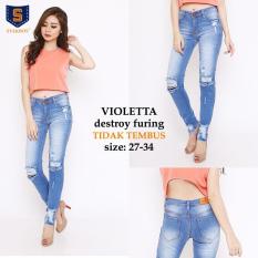 Celana Jeans Panjang Wanita Premium - Violetta Furing Destroy