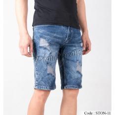 Celana Jeans Pendek / Short Pants Blue Washed Pria Robek STON-11 - FHQ1ZF