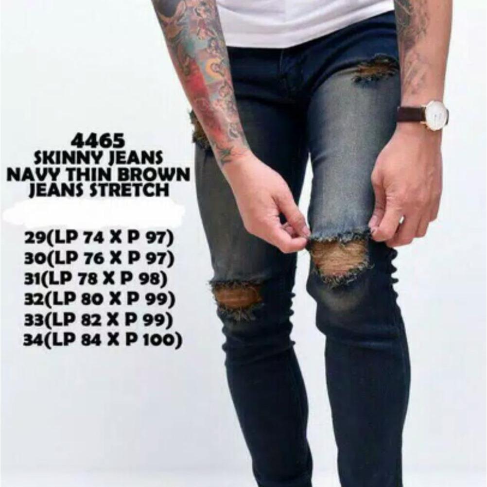 Celana Jeans Pria Hitam Sobek Skinny Stretch