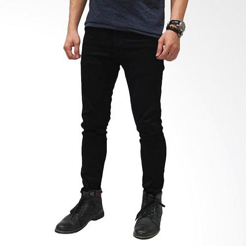 celana jeans pria model skiny/slimfit/ngaret hitam polos (black)