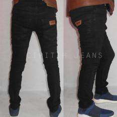 Celana Jeans Pria Skinny Fit Branded & Bahan Halus Lembut Ngaret Lentur Warna - Hitam